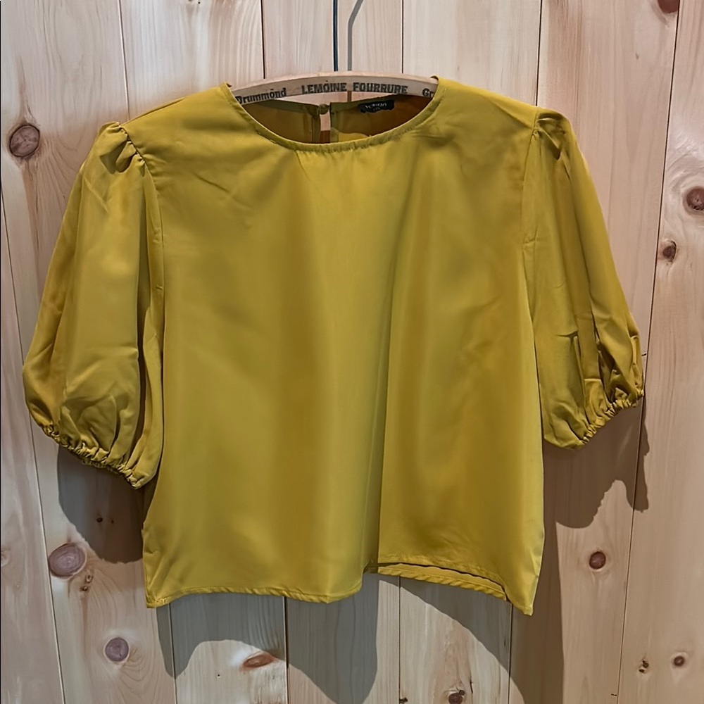 Mustard Short puff sleeve Women's Top